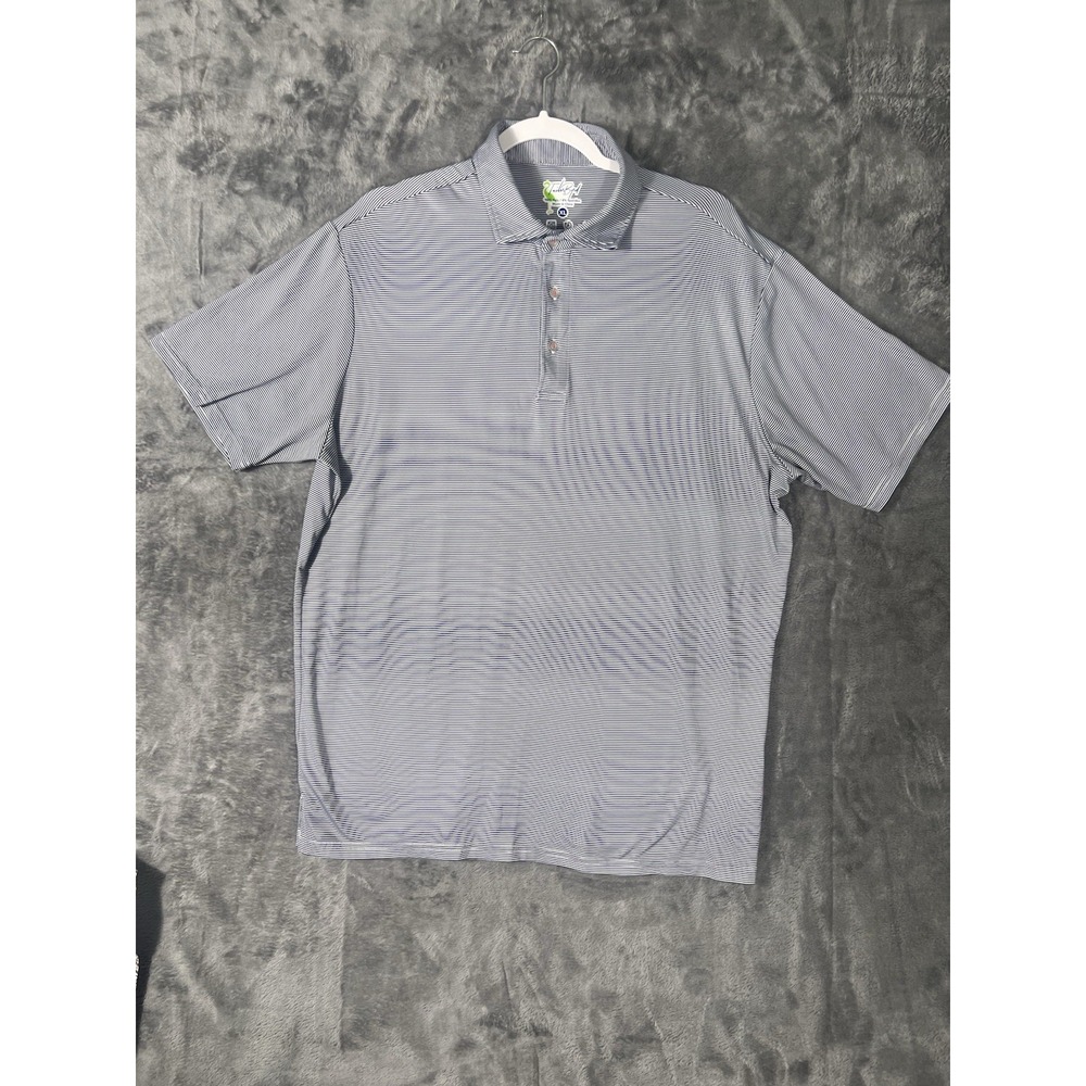 TailorByrd Mens XL Performance Polo Shirt Navy White Stripe SPF 30 Golf Top